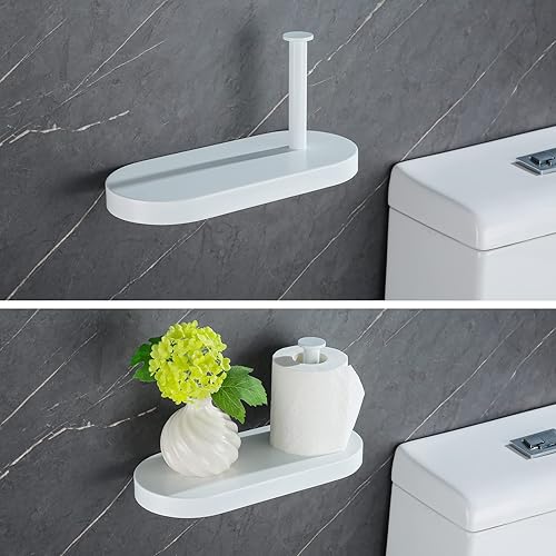 Miniatura 9 de RANDOM Soporte de papel higiénico blanco mate con estante para teléfono, accesorios modernos de baño de acero inoxidable SUS 304, dispensador de