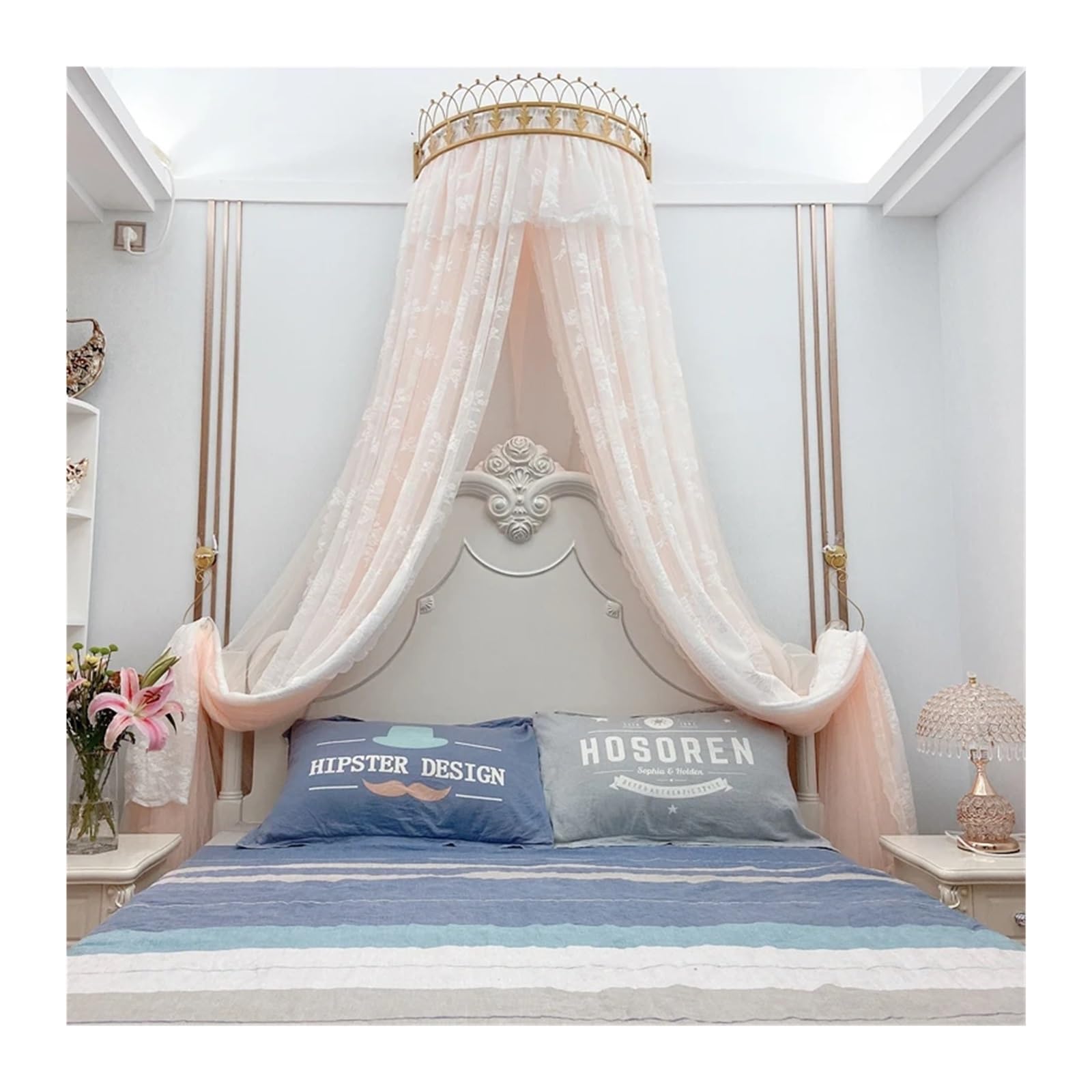 KiddiBubzi Princess Bed Canopy Bed Curtain Girl Children Room Decor Bedside Yarn Net Romantic Princess Tents Bed Canopy Valance(Crown shrimp curtain,2.0m (6.6 feet) bed)