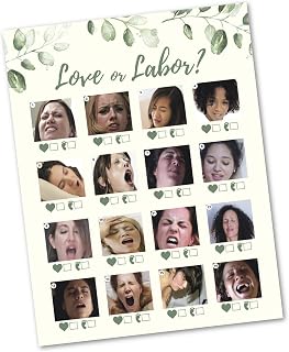 Pink Pixie Studio 30 Love or Labor Game Cards- Baby Shower, Gender Reveal, or Bachlorette Party Supply Kit- Modern Gender Neutral Ivory Card Design- A Fun Game for Women & Men