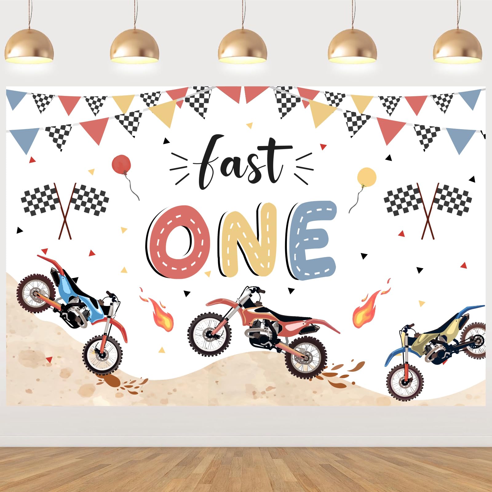 Cheereveal 5x3ft Dirt Bike 1st Birthday Party Backdrop, Fast One Motocross Motorcycle Happy First Bday Photography, Extreme Sports Racing Competition