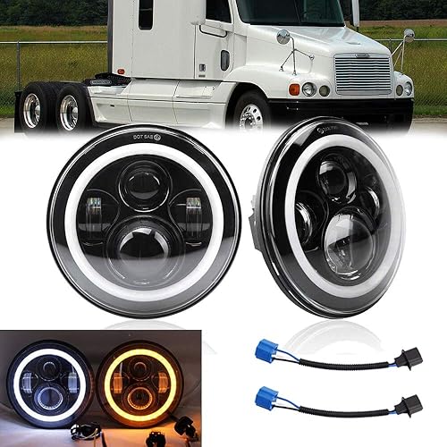 Par de 7 pulgadas compatible con Jeep Wrangler JK TJ LJ CJ Chevy Dodge Faro Halo Angel Eye blanco DRL ámbar Turn Lámparas
