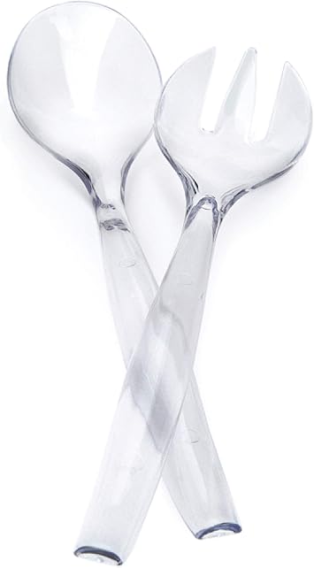 Plasticpro Disposable Plastic Serving Utensils Set of 4 Salad Spoons, And 4 Salad Forks, Clear Heavyweight