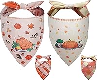 Thanksgiving Dog Bandanas 2 Pack Reversible - Fall Autumn Puppy Bibs for Small Medium Large Dogs, Adjustable Soft Triangle Scarf Costumes