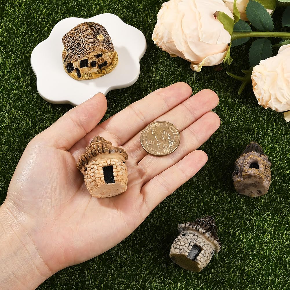 4Pcs Miniature Resin House Tiny Resin Houses Mini Cottage DIY Micro Landscape Fairy Garden Ornament Imitation Stone Village Hut Figurines for Bonsai Plant Pot Patio Outdoor Decor Supplies