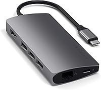 Vista 7 de Satechi Adaptador multipuerto USB C Hub 8 en 1 V2, 4K HDMI, carga USB C PD de 115 W, 3 USB-A, Ethernet, lectores de tarjetas Micro/SD, para laptop