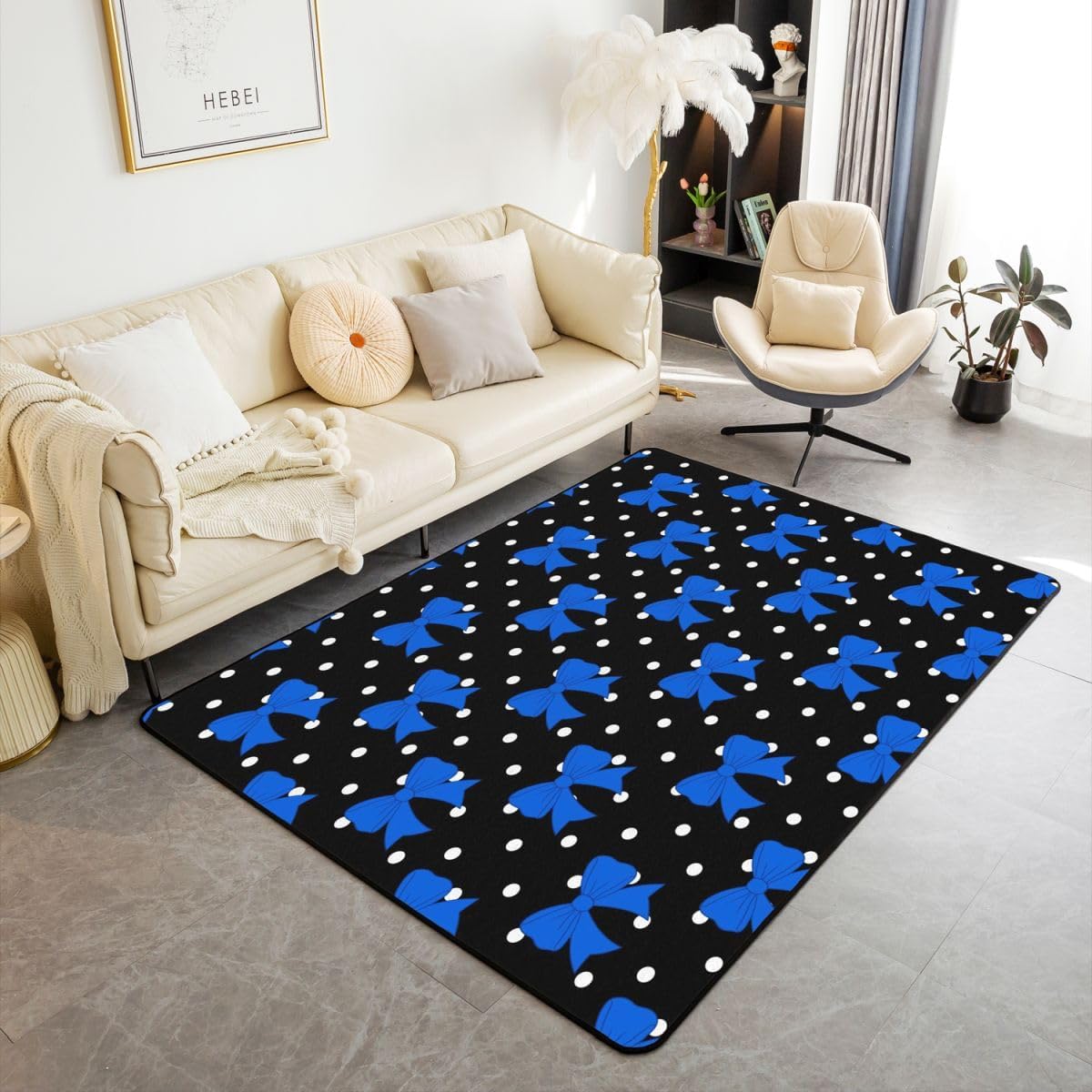 Feelyou Bowknot Area Rug 5x7 Polyester Glitter Print Living Room Rugs for Bedroom Cartoon Bow Tie Decor Carpet Bow Tie Indoor Floor Mat Soft Non-Slip