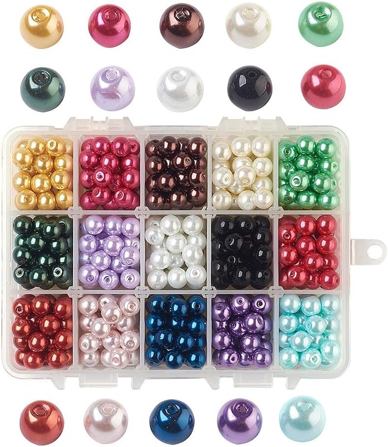 KISSITTY 510pcs/box 8mm Satin Glass Round Pearl Beads 15 Colors for DIY Jewelry Hair Clip Decoration Craft Making with Container Box