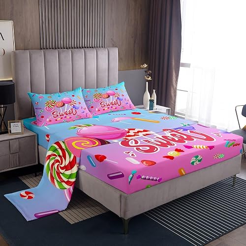 Colorful Lollipop Sheet Full Size Sweet Candy Dessert Bedding Set