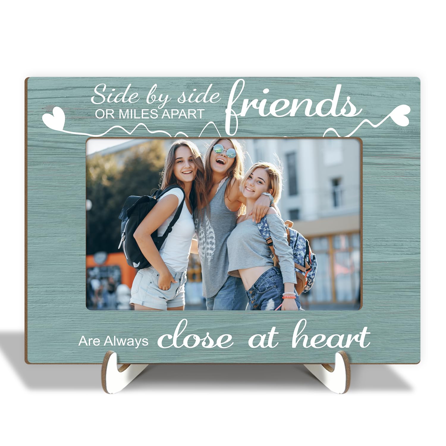 Wood Picture Frame with Wood Stand, Photo Frame Tabletop - Friend are Always Close at Heart, Shelf Desk Decor Gift for Long Distance Friendship, Home