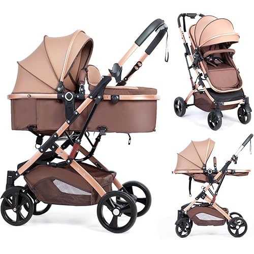 Reversible Baby Stroller for Newborn 2 in1 High Landscape Stroller, Foldable Pushchair Pram Stroller with Adjustable Backrest