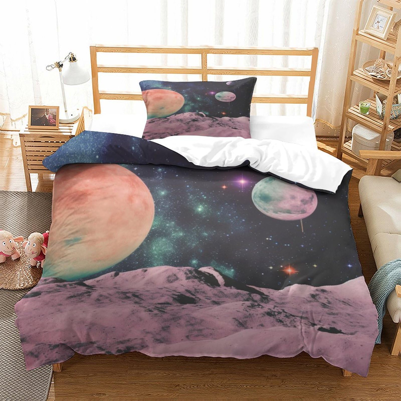 P1S9U7W5Y 3D Printed Galaxy Planets Duvet Cover Set 3pcs Microfiber Space Bedding Set Single