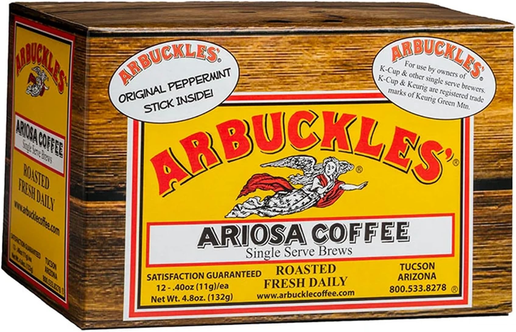 ARBUCKLES' Ariosa Single Serve Coffee Pods, Keurig K-Cup Compatible, 12 Ct | Specialty Grade Arabica, Medium Roast, Low Acidity, Small Batch Roasted, Smoky Chocolate Notes, Peppermint Stick, 4.8 Oz