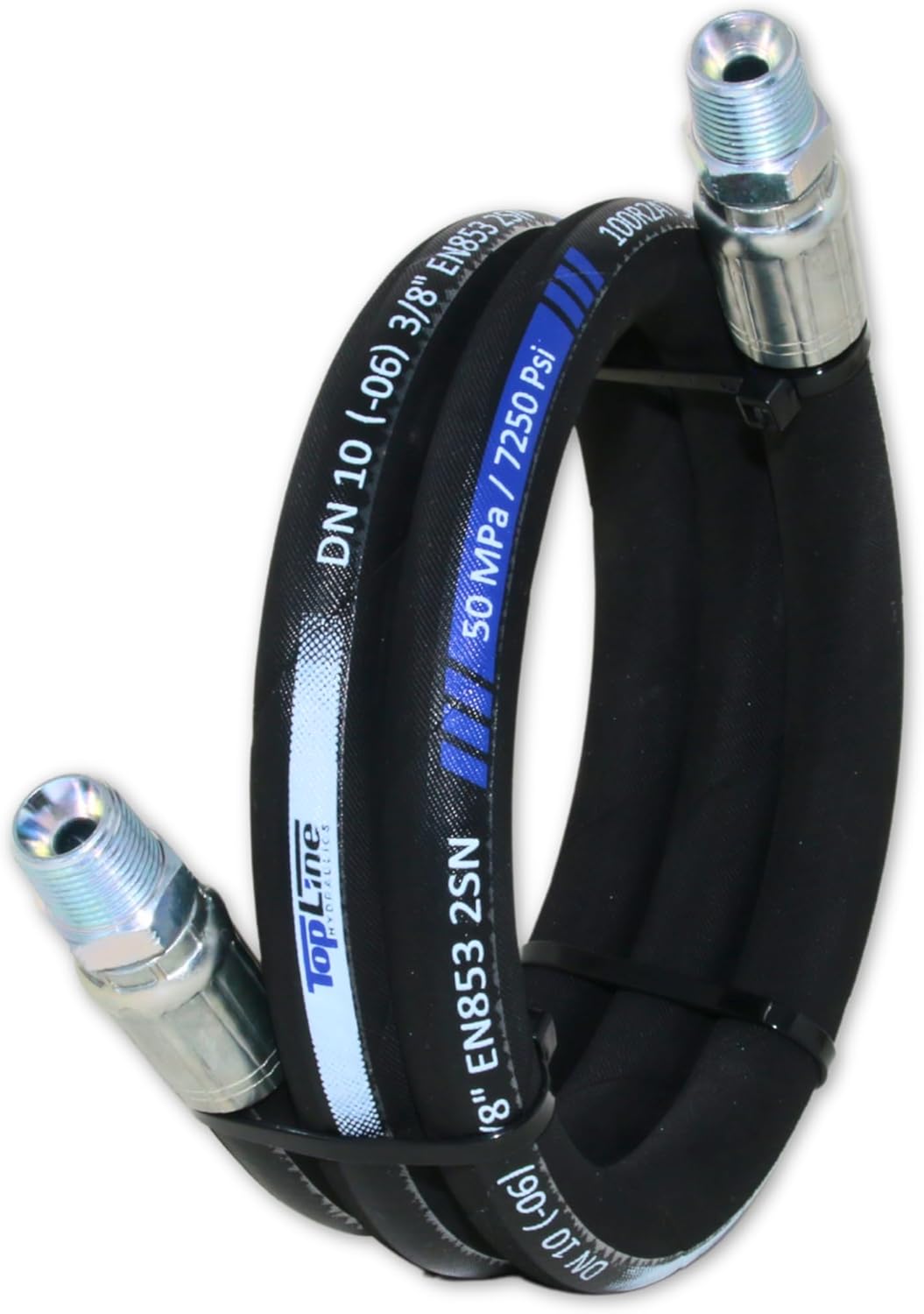 3/8" Hydraulic Hose Assembly with Male NPT X Male NPT 7,250 psi (48 inches) SAE 100 R2AT 2-Wire Braided, Oil-Resistant Rubber Tube, High-Tensile Steel Reinforced | Model HFR206-061M-061M-48
