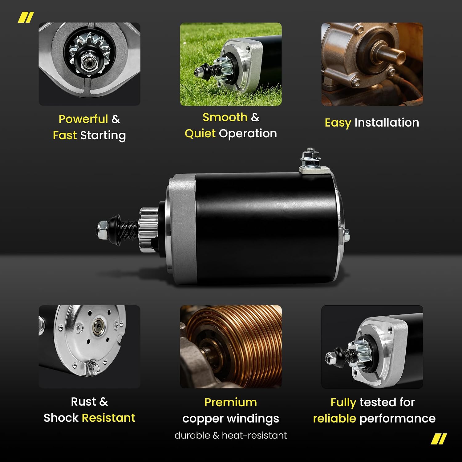 Starter Motor for Kawasaki FR730V FR691V FR651V FR600V FS691V FS651V FS541V, Cub Cadet Z-Force 48/54/60 RZT46/50 LTX1046/1050, Solid Metal Gear, OE# 5954 21163-0749/0743/0727