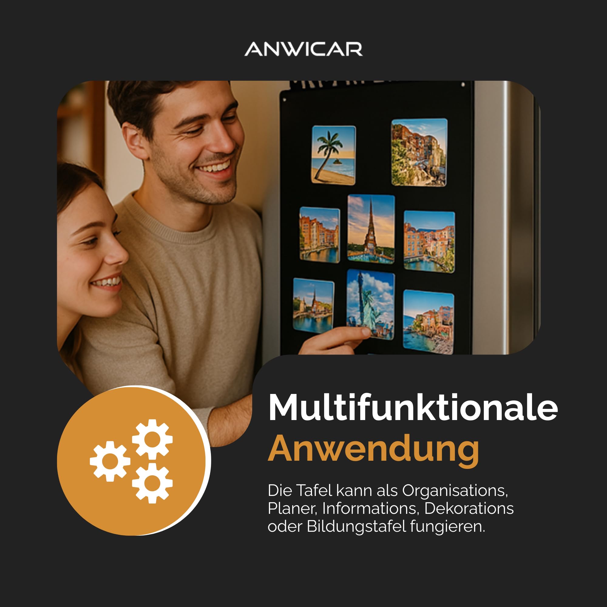 Magnettafel Schwarz 85x50cm Unsere Reichen, Metall Magnetische Tafel, Magnetboard, Magnetwand, Wandmontage, für Wohnzimmer, Küche Flur Kinderzimmer Büro, Tafel für Touristenmagnete Notizen und Fotos