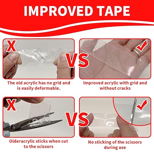 Miniatura 3 de SANKEMU Cinta adhesiva de doble cara fácil de cortar resistente con malla (1.18 pulgadas x 9.85 pies), cinta de montaje fuerte de dos caras, cinta