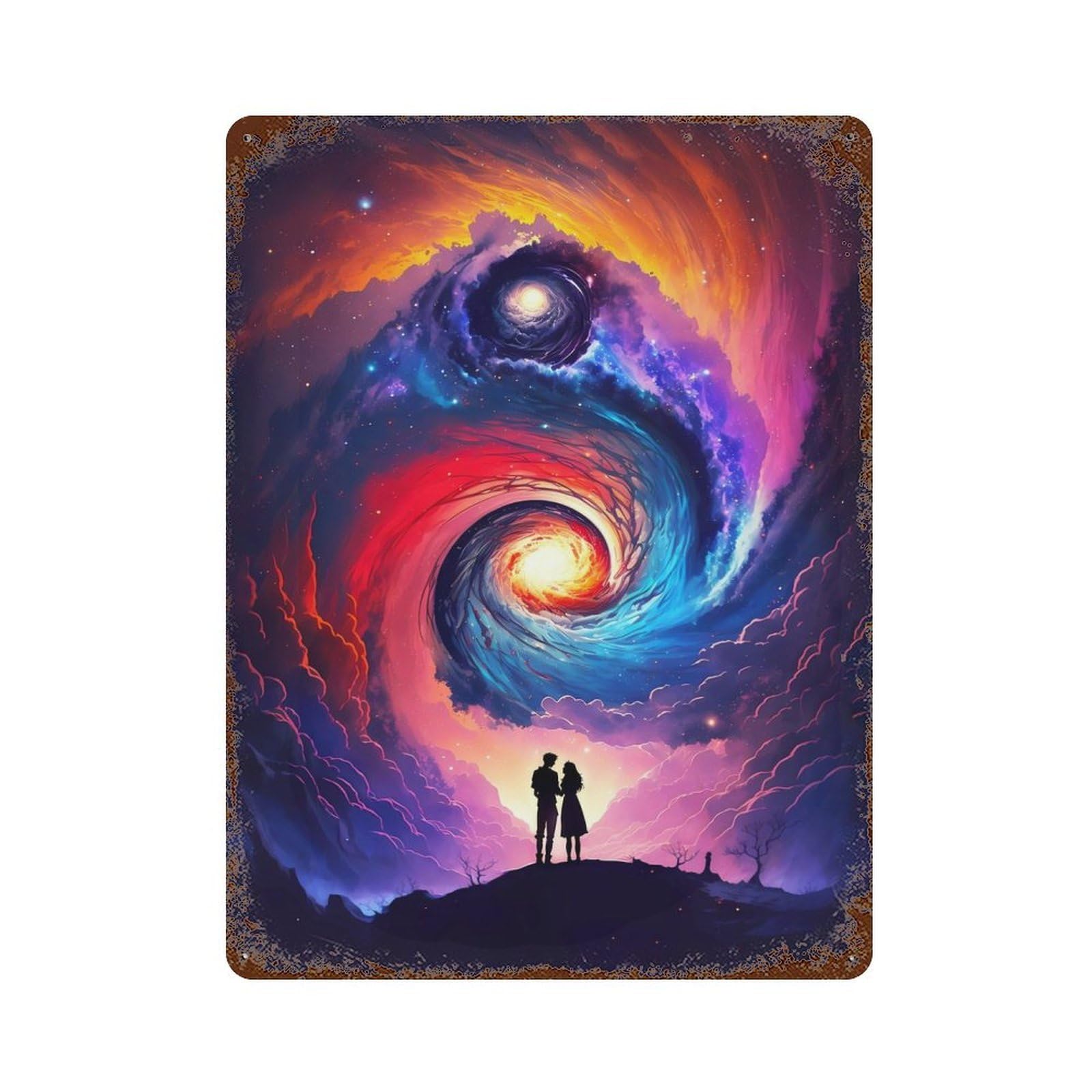 Intergalactic Couple Rusty Metal Tin Sign 15.7"x11.8", Classic Wall Plaque for Pub, Kitchen And Man Cave Decor