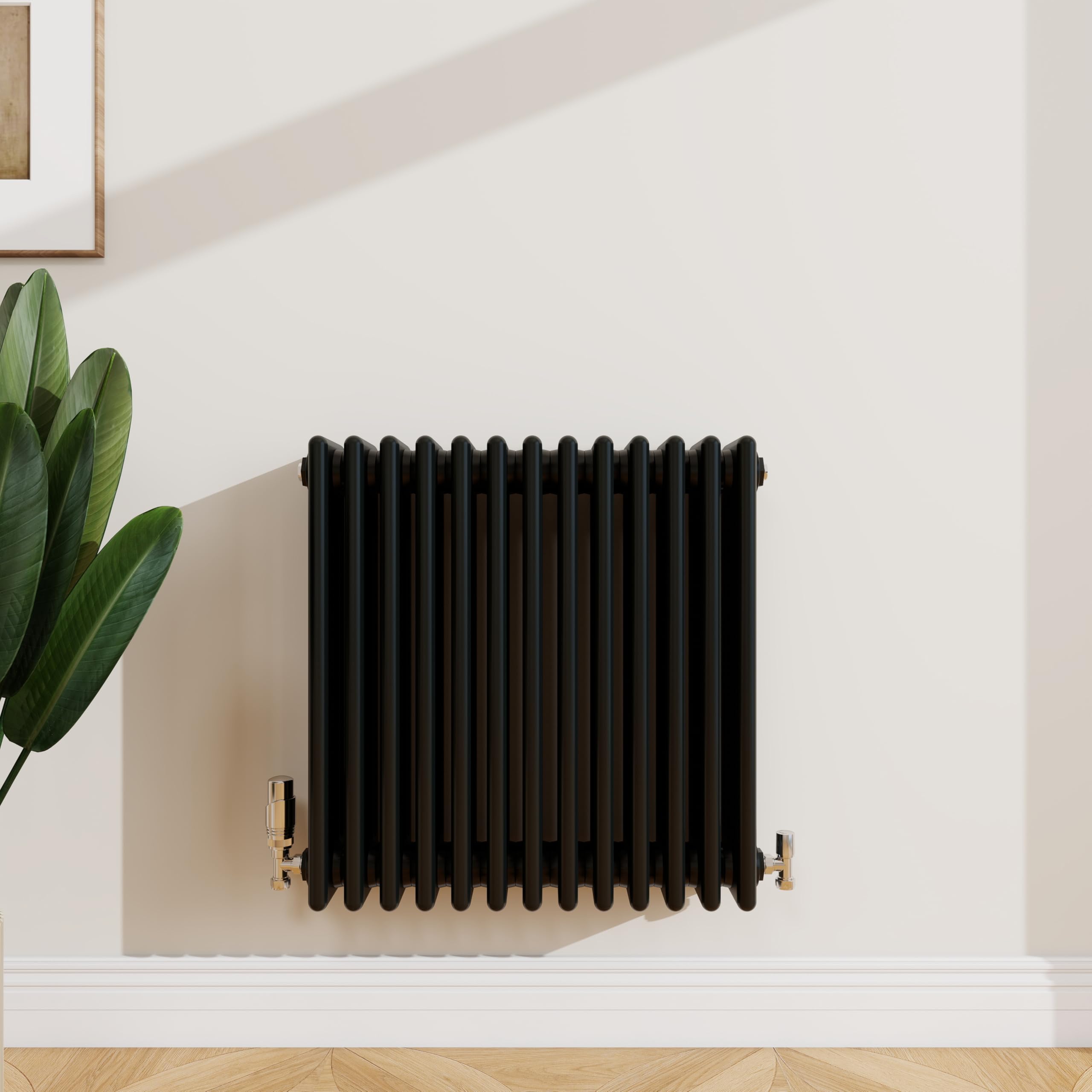 SLINE SANITARY 600x605mm Cast Iron Style Traditional 4 Column Horizontal Black Central Heating Radiator