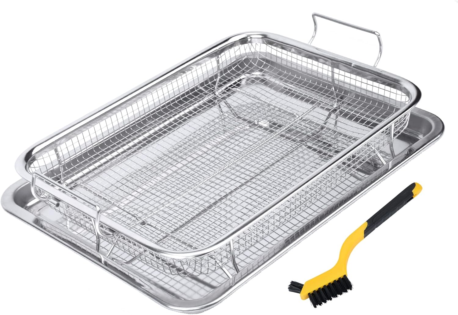 Eyourlife 2 Piece 18/8 Stainless Steel Air Fryer Basket for Oven, 12.8 x 9.6 Inch