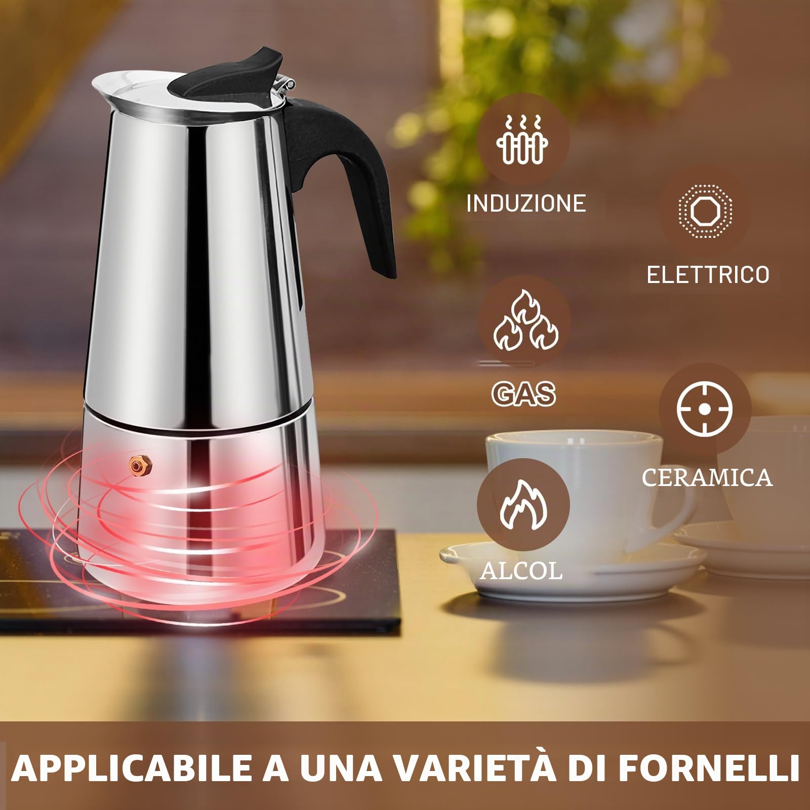 12 Tazze Stovetop Espresso Maker Moka Pot Espresso Maker in acciaio inox Percolator Italian Coffee Maker Capable Mocha Coffee Machine Cafe Classic Maker for Home & Camping 600ml 20oz