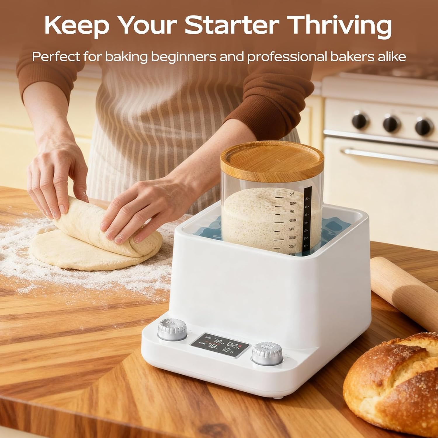House Gem Sourdough Starter Warmer – Water Bath Uniform Warming, Precise 1°F Thermostat (70–104°F), 198H Timer, Fits Jars Up to 50oz, Sourdough Kit for Sourdough Home Baking & Consistent