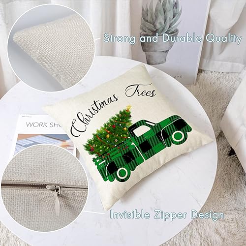 Miniatura 2 de Juego de 4 fundas de almohada de Navidad de 18 x 18 pulgadas, fundas de almohada con diseño de árbol de Navidad, fundas de almohada de Navidad rojo