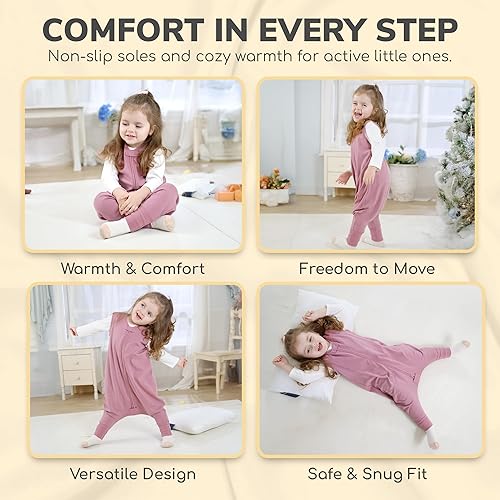 Miniatura 8 de Mama Cheetah Saco de dormir para niños pequeños con pies 4T-5T, 0.5 TOG de algodón orgánico con piernas, saco de dormir para bebés para caminantes,