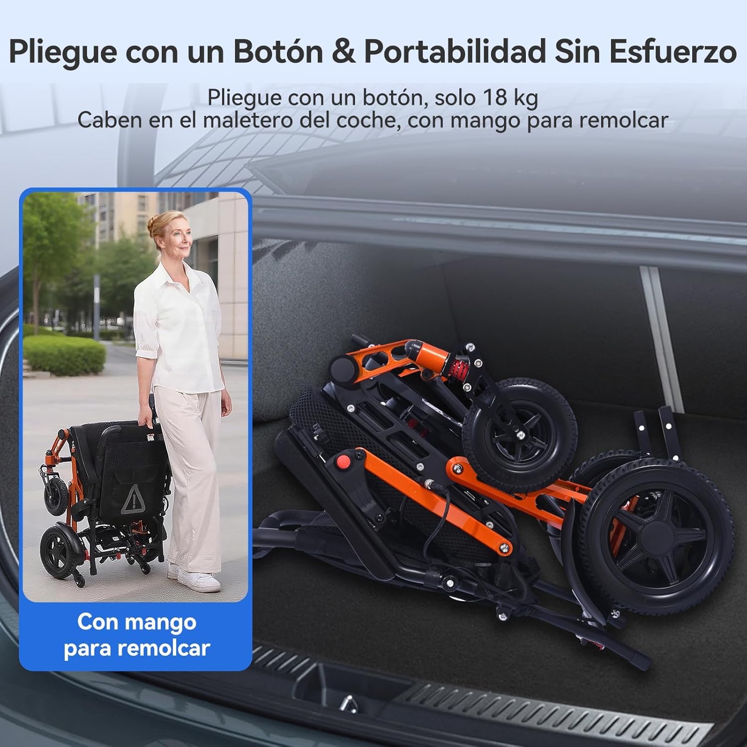 XP02 ultraligera Silla de ruedas eléctrica aleación magnesio(16,6KG), autonomía 20Km, equipada con luces nocturnas y pantalla LED, cumple con los estándares para embarque aéreo, capacidad 150KG