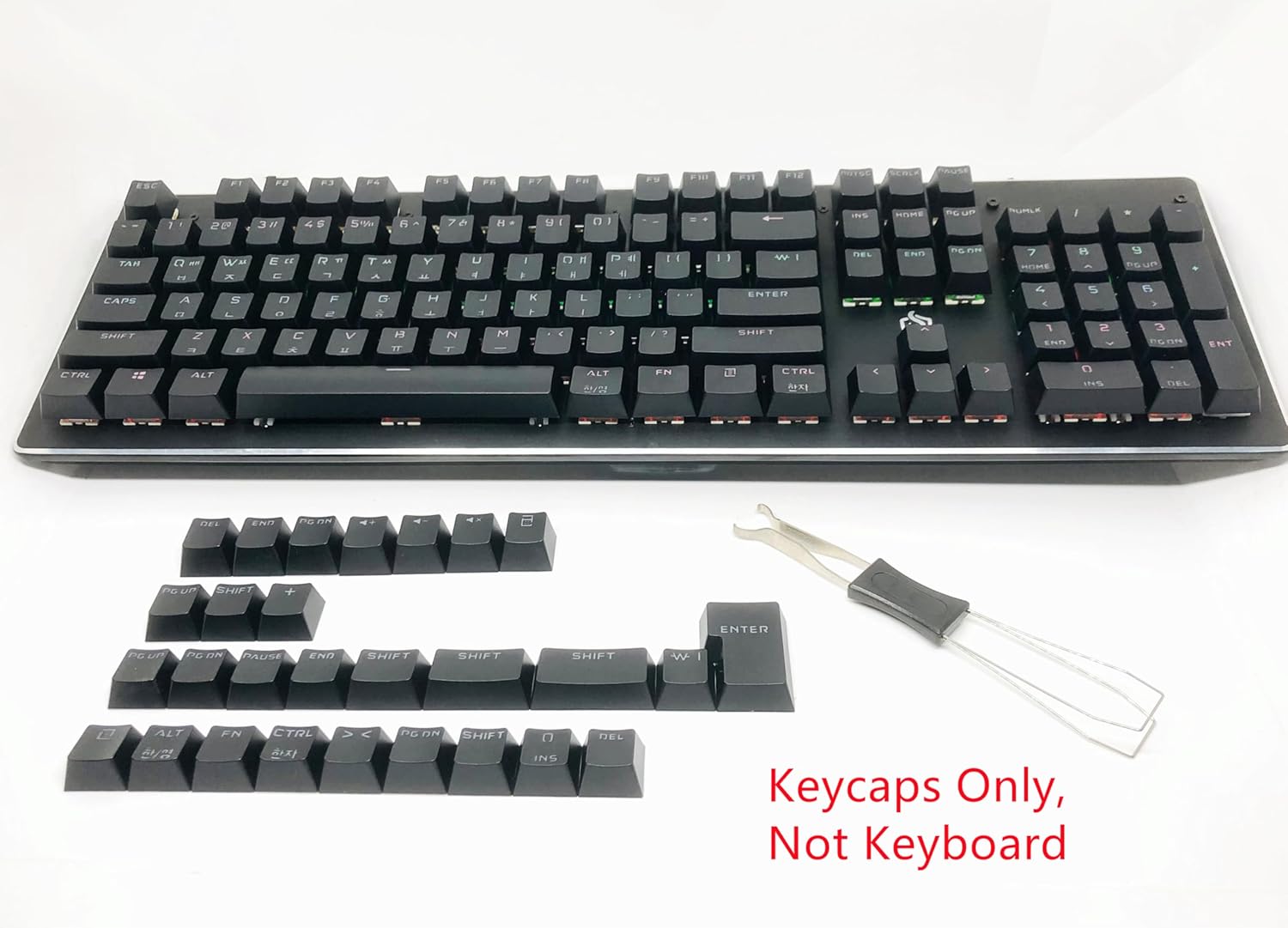 132 Keys Korean Backlit Keycaps OEM Profile Keycap Gamer Officer DIY for MX Mechanical Keyboard Removable Keycaps Set for 61 87 104 Full Size Mechanical Keyboard (Keycap Only) (Korean Black)