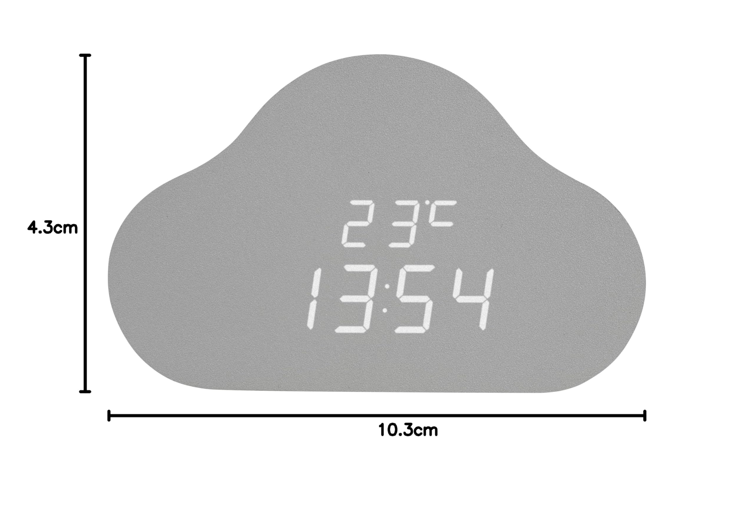 TFA Dostmann Digitaler Wolken Wecker Clocco Cloud, 60.2040., Kinderwecker, unsichtbares Display, mit Anzeige von Uhrzeit oder Datum, inkl Innentemperatur, 3 Helligkeitsstufen, grau