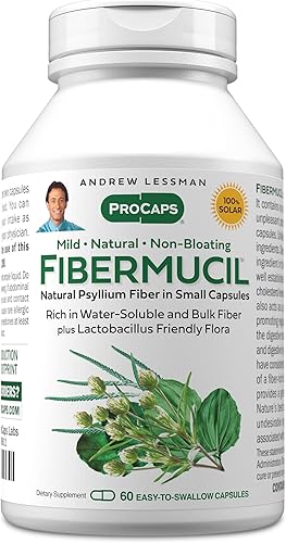 ANDREW LESSMAN Fibermucil 60 cápsulas - Polvo de cáscara de psyllium. Promueve suavemente la regularidad y la salud digestiva. Rico en fibra. Suave,