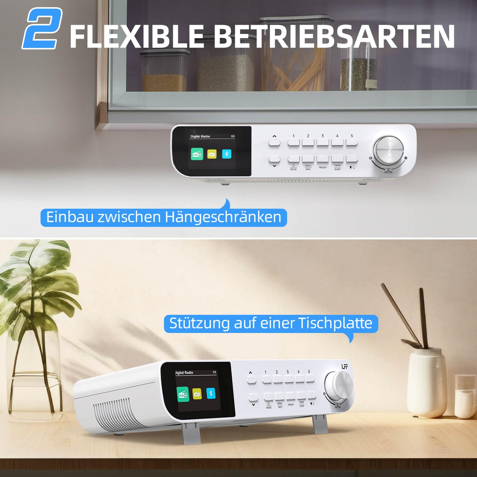 DAB Radio, LFF Küchenradio, DAB Digitalradio, DAB+ Radios Unterbau, Tragbares Küchen Radios Kabelgebunden, Radio mit Farbdisplay Bluetooth