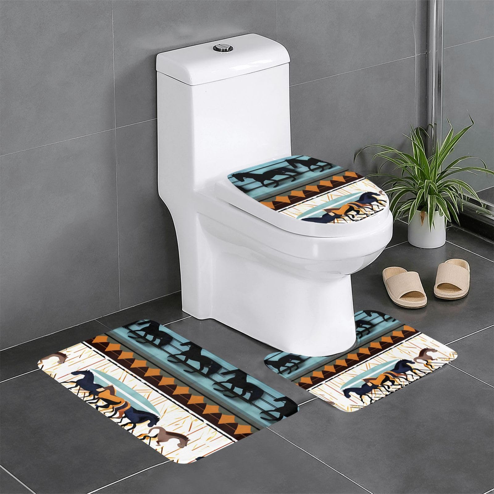 Tapis de contour et tapis ovale à rayures pour coiffeuse et WC