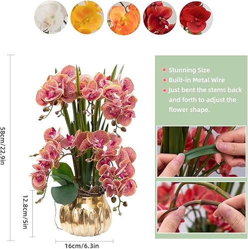 Vista 33 de CXGS Plantas artificiales de orquídeas artificiales de tacto real, orquídeas falsas en jarrón de cerámica de 20.9 pulgadas, orquídea falaenopsis