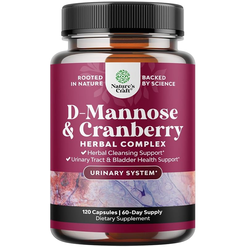 Natures Craft Suplemento para saúde do trato urinário com D-manose e cranberry, 1.000 mg por porção, 120 cápsulas