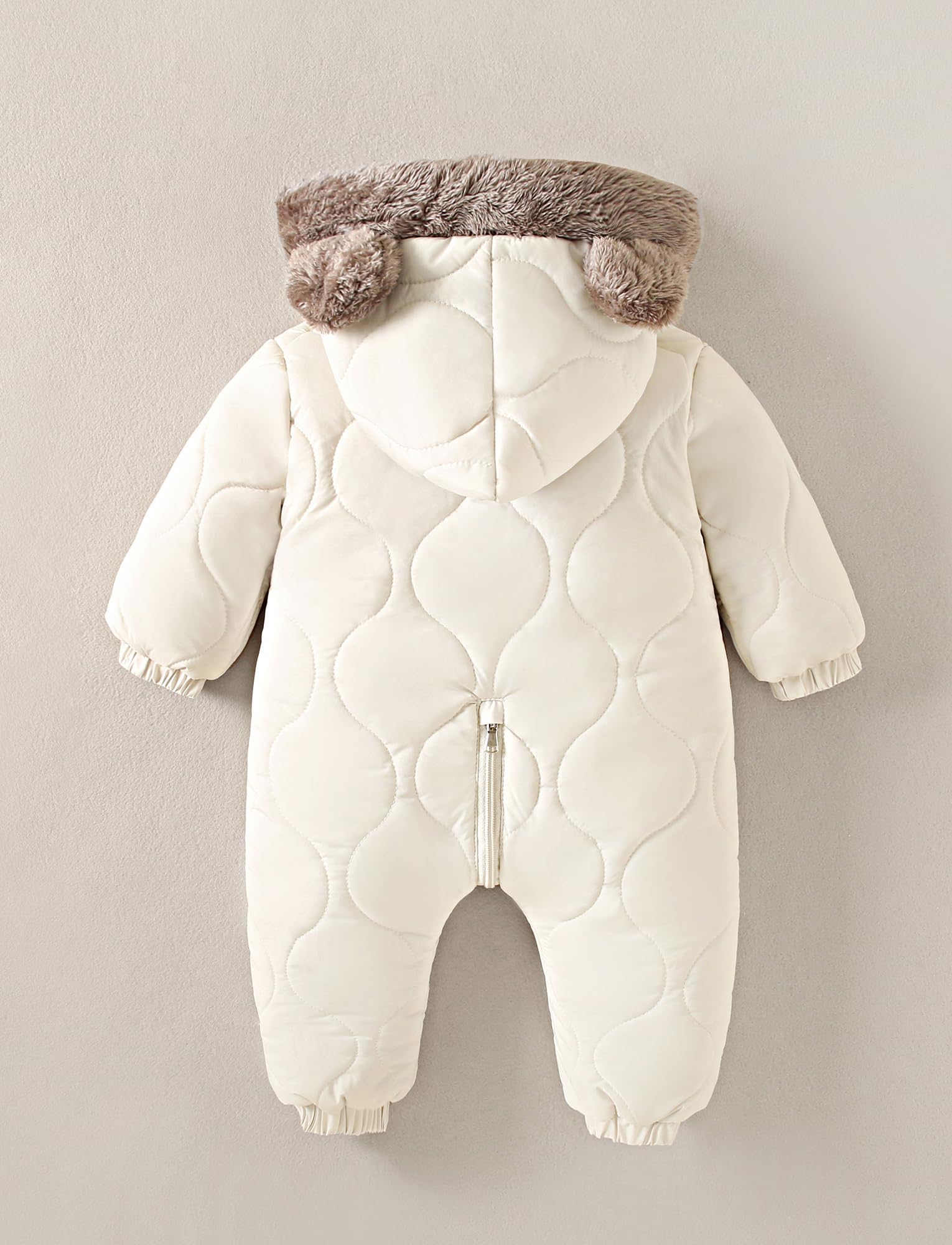 Happy Cherry - Bebé Mameluco Invierno con Forro Recién Nacido Traje de Nieve con Capucha Niño Niña Mono Cálido Infantil Pelele Entero Ropa de Una Pieza Calentito con Cremalleras - 0-24 Meses
