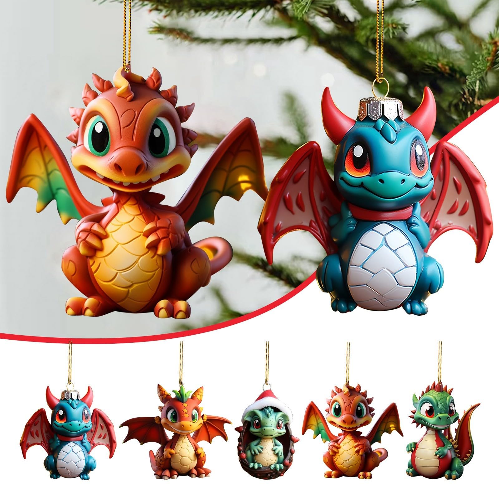 Drago di Natale | Ornamenti 2D per albero di Natale a forma di drago | Decorazione