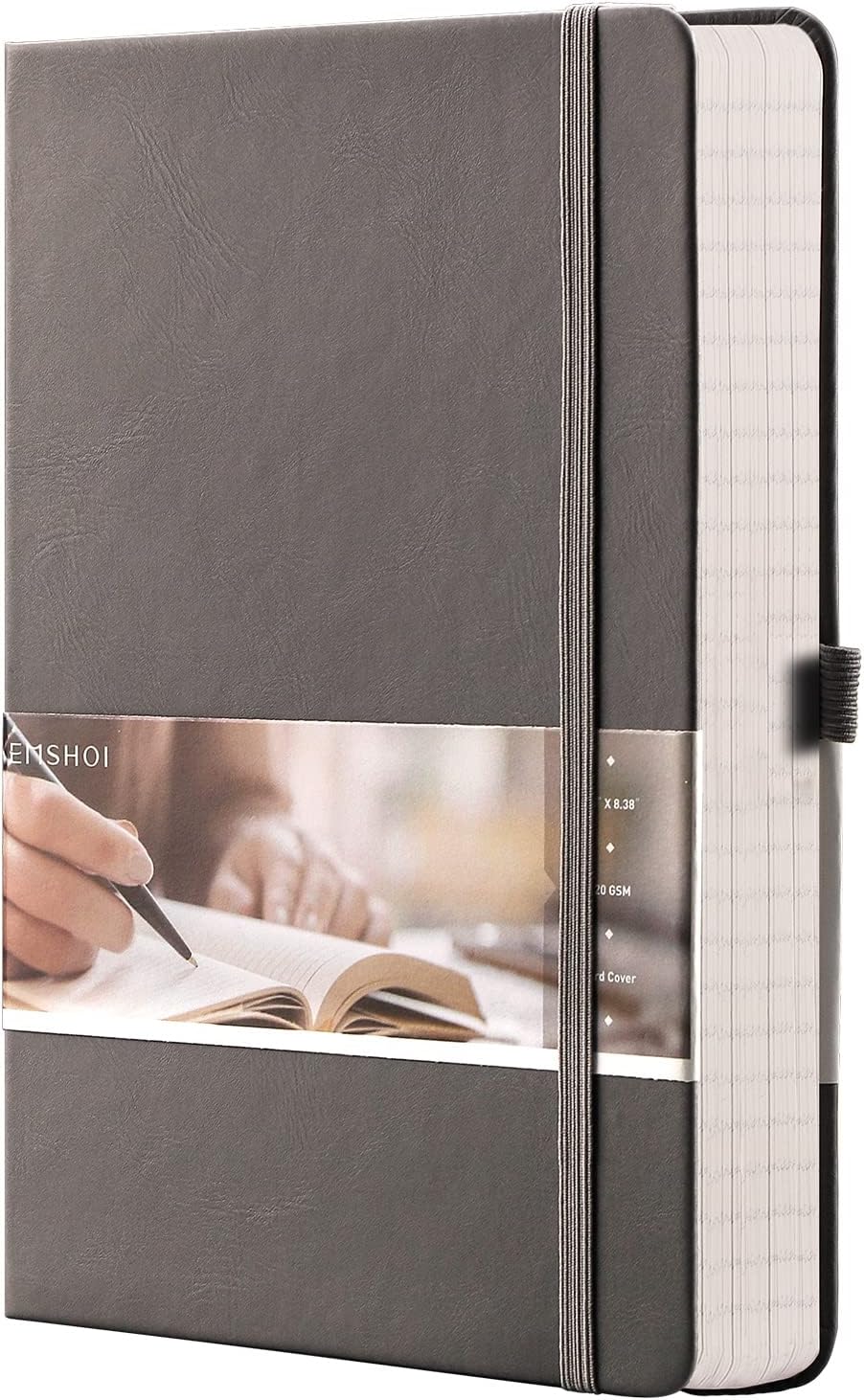 A5 College Ruled Notebook, 256 Numbered Pages 120GSM Ink-Proof Faux Leather Hardcover Lay-Flat Lined Journal for Work Office School Travel Writing, Small 5.75" x 8.38", Dark Grey