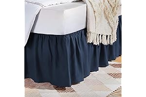 Amazon Basics Navy Blue Microfiber Ruffled Bed Skirt, Queen, 16" Drop