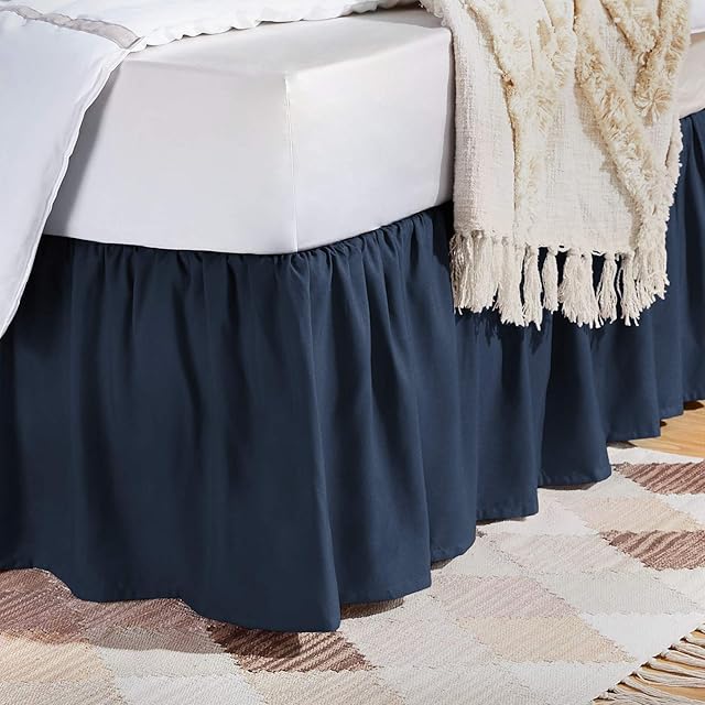 Amazon Basics Ruffled Bed Skirt - Full, Navy Blue