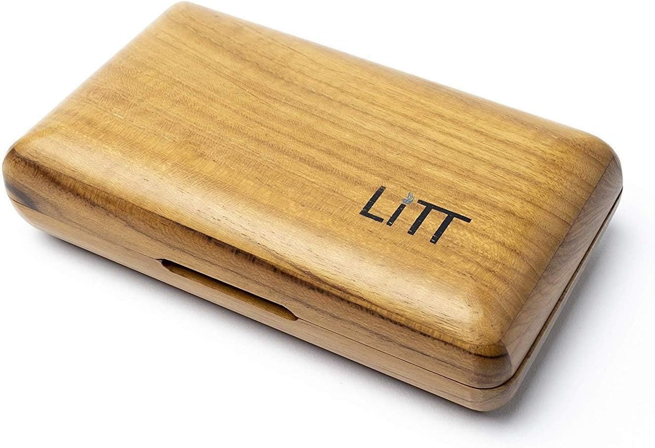LITT Rolling Stash Box – Pocket Sized Rolling Tray, Portable Storage Solution for Accessories & Organization (Natural, Premium Teak Wood)