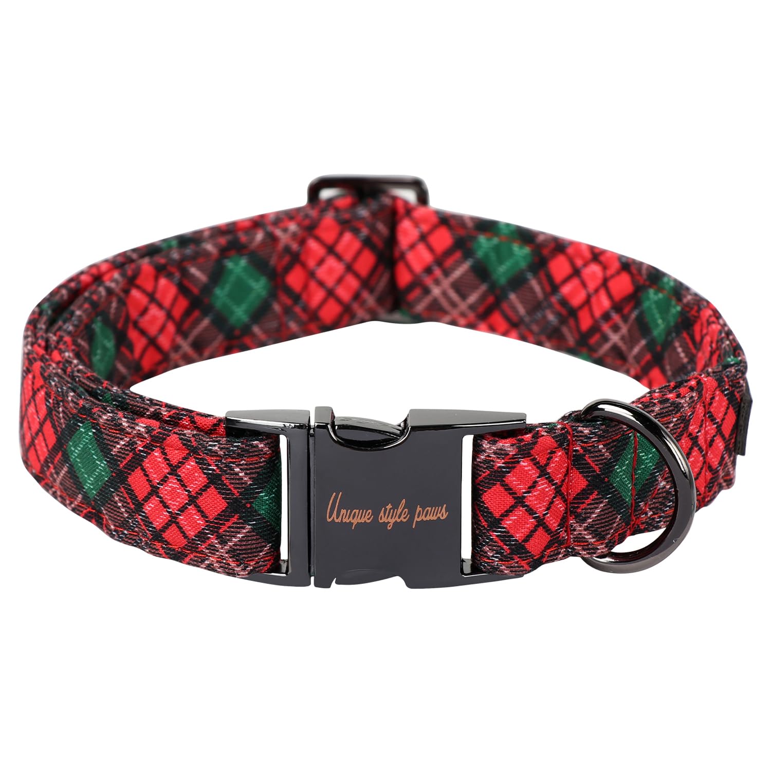 Unique style paws Dog Collar Metal Buckle Puppy Collar for Winter Christmas Red Green Plaid for Small Medium Large Boys Girls Dogs