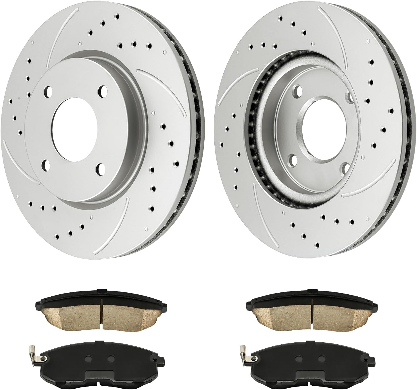 PHILTOP Front Brakes and Rotors for NISSAN Sentra 2007-2012, for NISSAN Versa 2007-2012, for NISSAN Cube 2009-2014, Drilled and Slotted Rotors and Brake Pads Kit (11.02inch, 279.8MM)