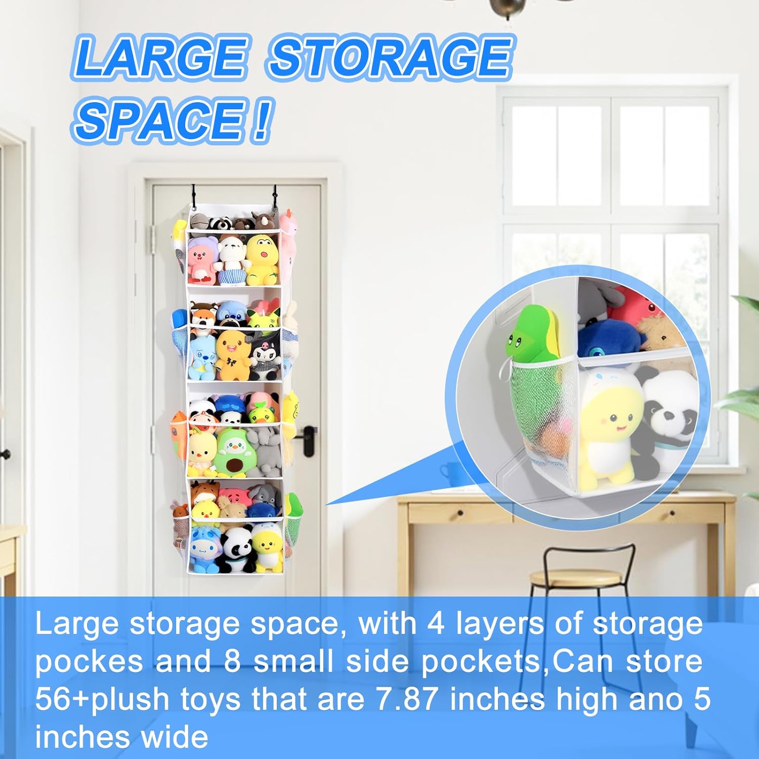 Toread Over the Door Stuffed Animal Storage, Holds Up To 75 lbs, Easy View Over The Door Storage, Versatile For Stuffed Animal, ideal for Storing Small To Medium Items On Any Door.(White)