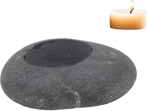 Pebble Candle Holder, Tealight Candle Holder for Wedding Zen Garden Altar Mantle Desk Table Shelf Handmade Decorative Stone