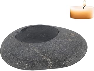 Pebble Candle Holder, Handmade Decorative Stone Tealight Candle Holder for Wedding Zen Garden Altar Mantle Desk Table Shelf