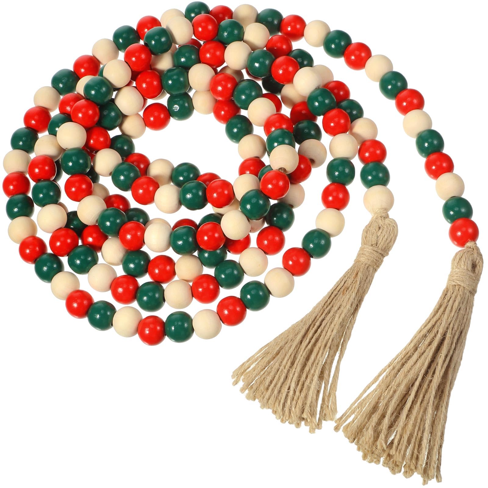 Equsion Rustic Wood Bead Garland with Tassel Farmhouse,Classic Color
