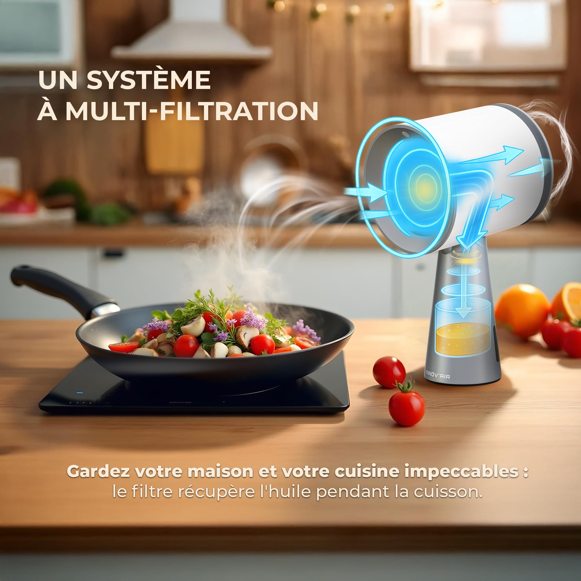 INNOV'AIR Hotte de Cuisine Aspirante 180m³/h Portable, 3 Vitesse Silencieuse avec Filtres a Charbon, Mini Hotte Portable Pour Cuisine sans Évacuation et Extérieur