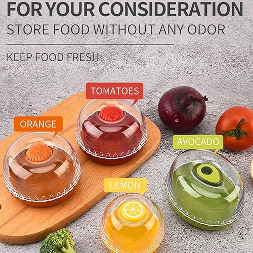 Vista 3 de Juego de 4 recipientes de frutas y verduras con tapa para refrigerador, recipiente de almacenamiento de cebolla, aguacate, protector de tomate