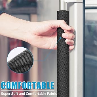 Refrigerator Door Handle Covers, Set of 6, Trimmable, Washable, Appliance Handle Covers, Fridge Door Handle Protector, Get Rid of Dirty Handprints, Timesaver, Kitchen Decor Accessories (Black)
